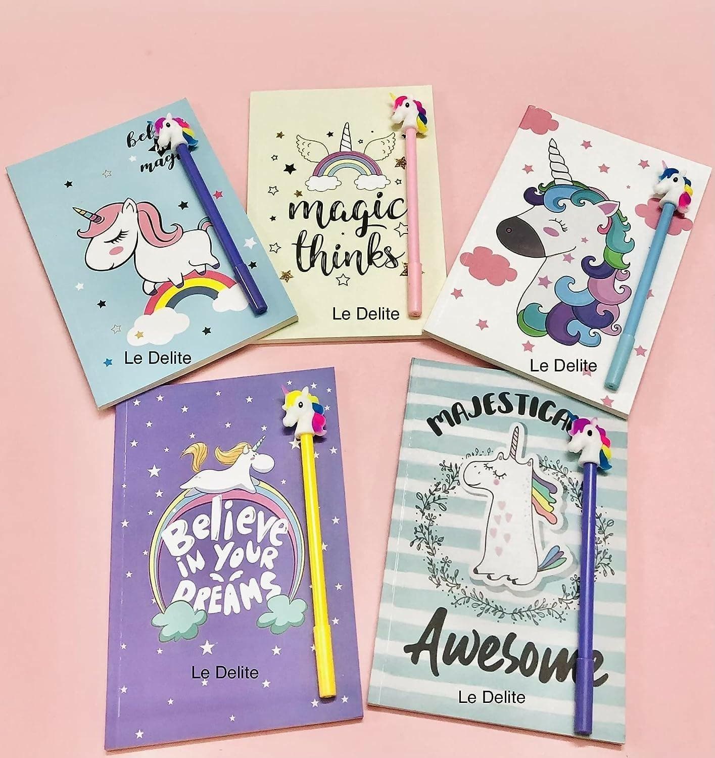 Unicorn Theme Diary With Gel Pen (Pack Of 5) - HalfPe