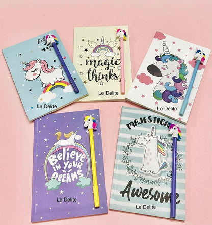 Unicorn Theme Diary With Gel Pen (Pack Of 5) - HalfPe