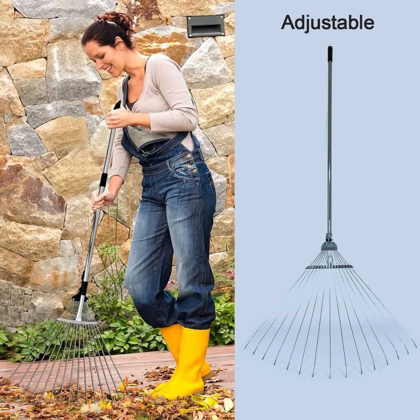 Durable Telescopic Garden Rake Stainless Steel with Adjustable Claws