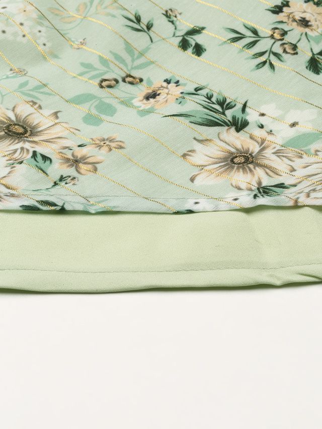 Bollywood Vogue Ready To Wear Digital Printed Green Muslin Maxi Dress