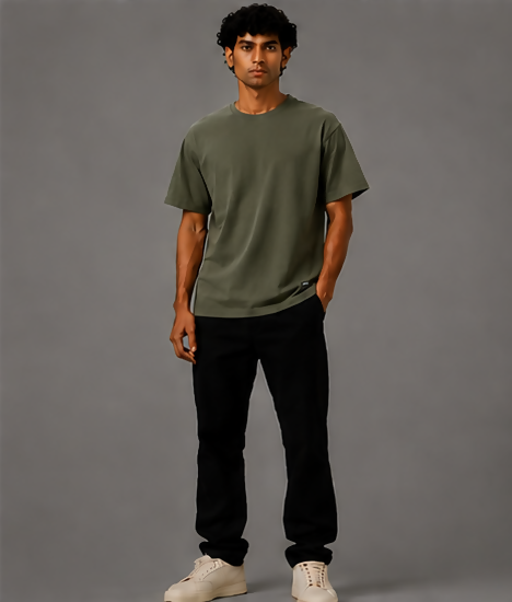 HUSTLE Men's Crew Neck Relax Fit T-Shirt – Muted Olive Green