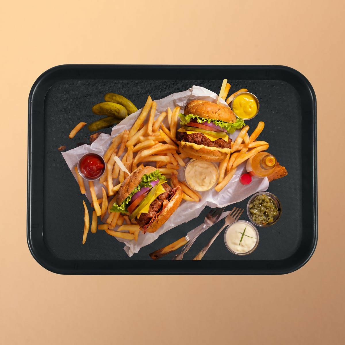 FP Plastic Serving Tray, Multiuse for Kitchen, Cold Drink, Food, use in Home, Restaurant and Hotel, Rectangle Shape, Black, 25.4 x 35.4 cm, Dishwasher Safe (Pack of 3)