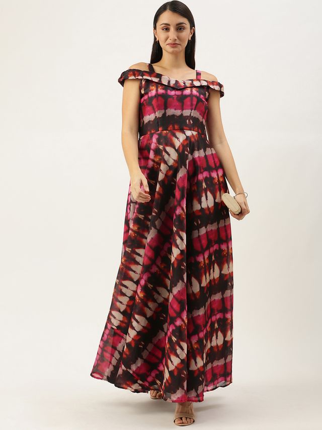 Bollywood Vogue Ready To Wear Pink Digital Printed Organza Knee Length Dress