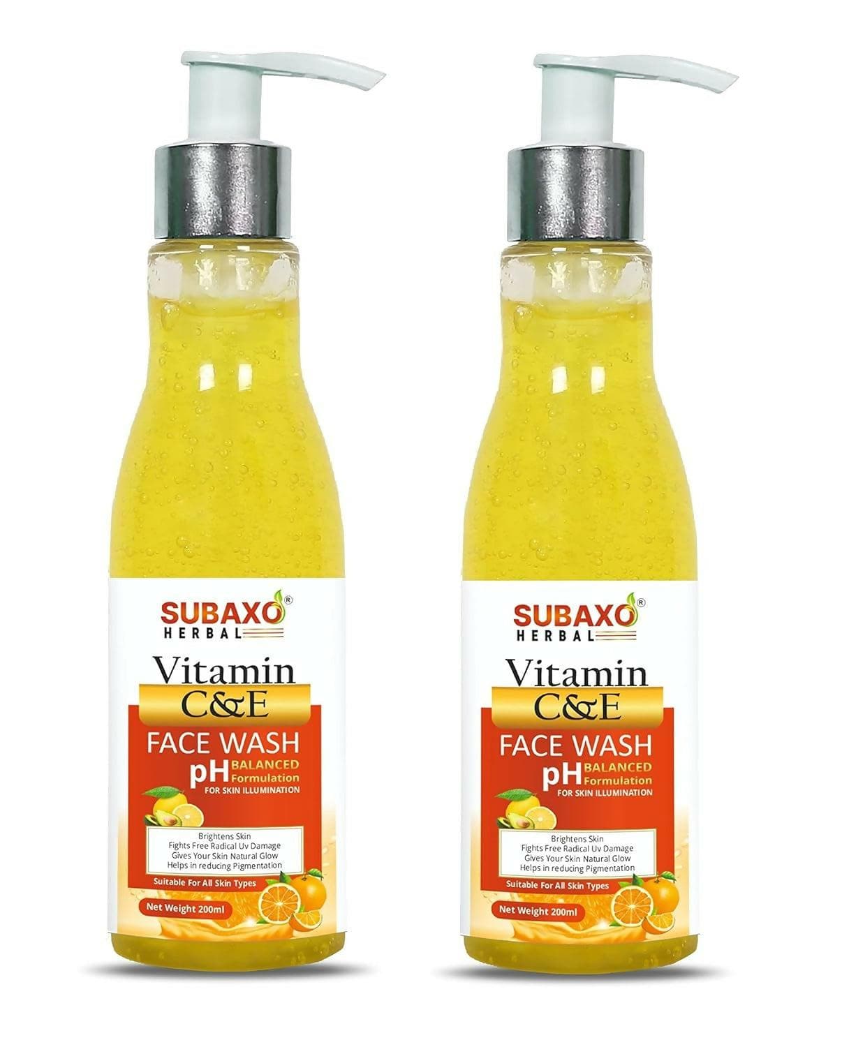 SUBAXO Vitamin C & E Skin Brightening Face Wash (200ml)Pack of 2 - HalfPe