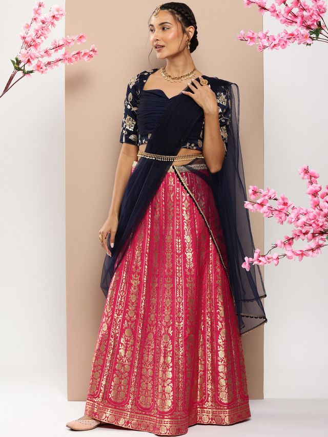 Bollywood Vogue Ready To Wear Pink Taffeta Jacquard Lehenga
