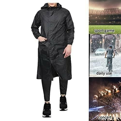 Men's Nylon Hooded Waterproof Full Length Size 3XL (Black) - HalfPe