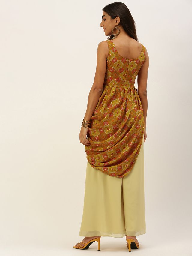 Bollywood Vogue Ready To Wear Multicolor N Beige Printed Kurta Set