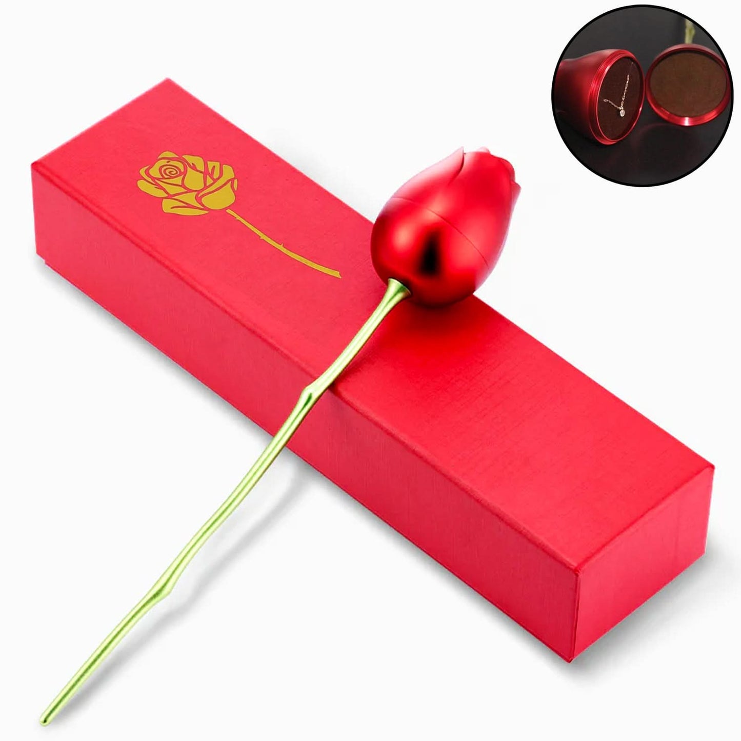 Metal Red Rose Jewelry Box for Couples