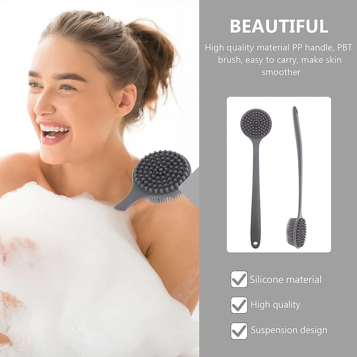 Silicone Back Scrubber Brush With Long Handle (1 Pc) HP DD