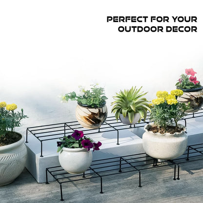 Metal Rectangle Flower Plant Stand For Balcony (60 x 20 Cm, 2 Pc Set)