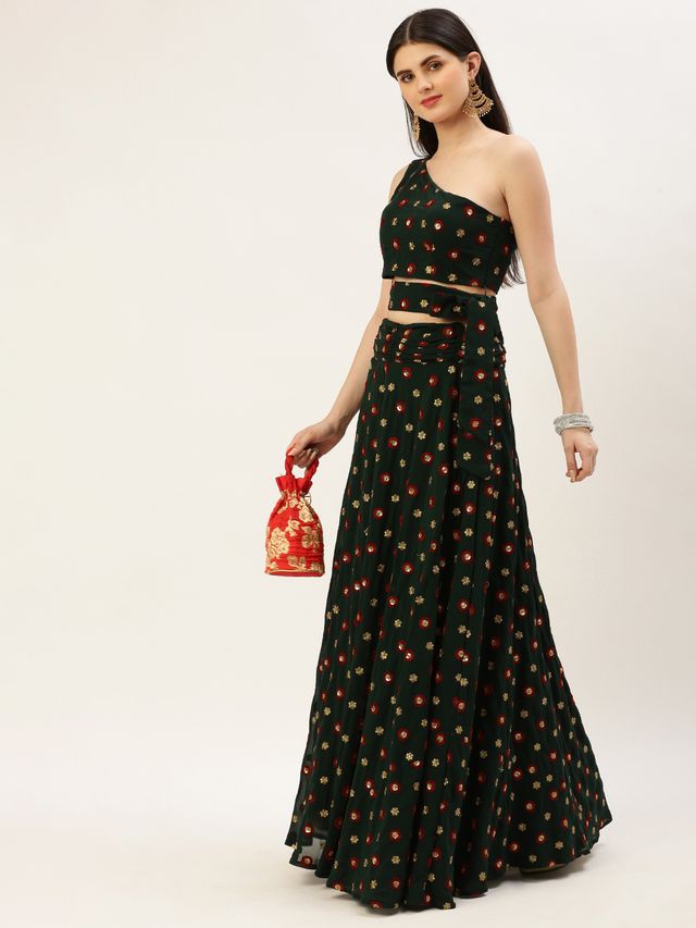 Bollywood Vogue Ready To Wear Green Crop Top N Skirt Co Ords