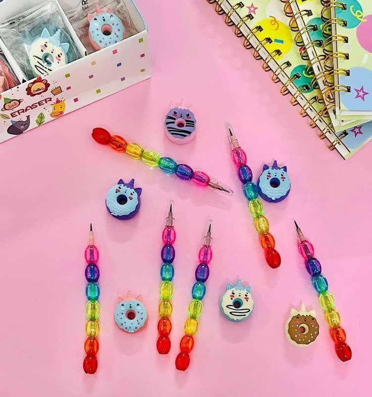 Unicorn Donut Erasers With Dessert Candy Ice Cream Theme Pencils (Pack Of 6) - HalfPe