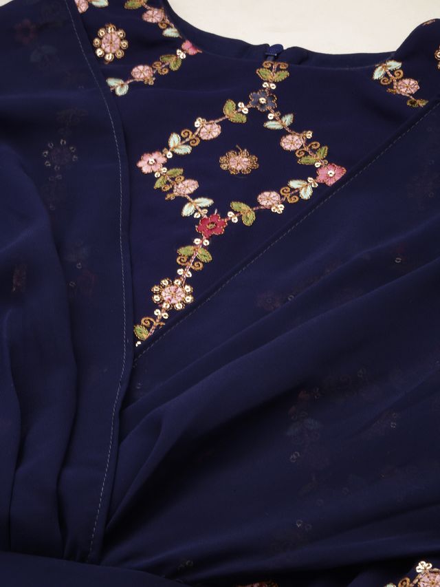 Bollywood Vogue Ready To Wear Royal Blue Georgette Embroidered Gown