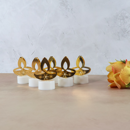 Set of 6 Golden Diya Shaped LED Tealight Candles – Flameless Decorative Festival Lights for Home (6 Pc)