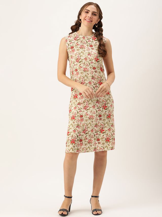 Bollywood Vogue Ready To Wear Beige Rayon Print Dress
