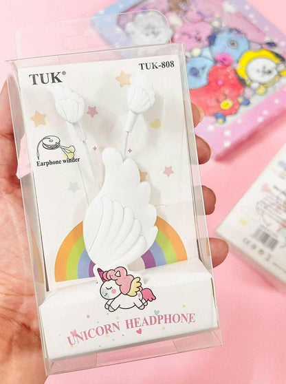 Unicorn Theme Earphones (White) - HalfPe