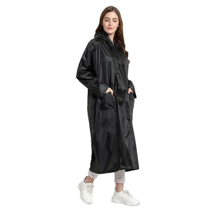 Auto Dean Premium Black Rain Coat for Women's Polyester Long Raincoat Poncho with Hood (2 Pcs,Size 28 to 34 inch waist) - HalfPe