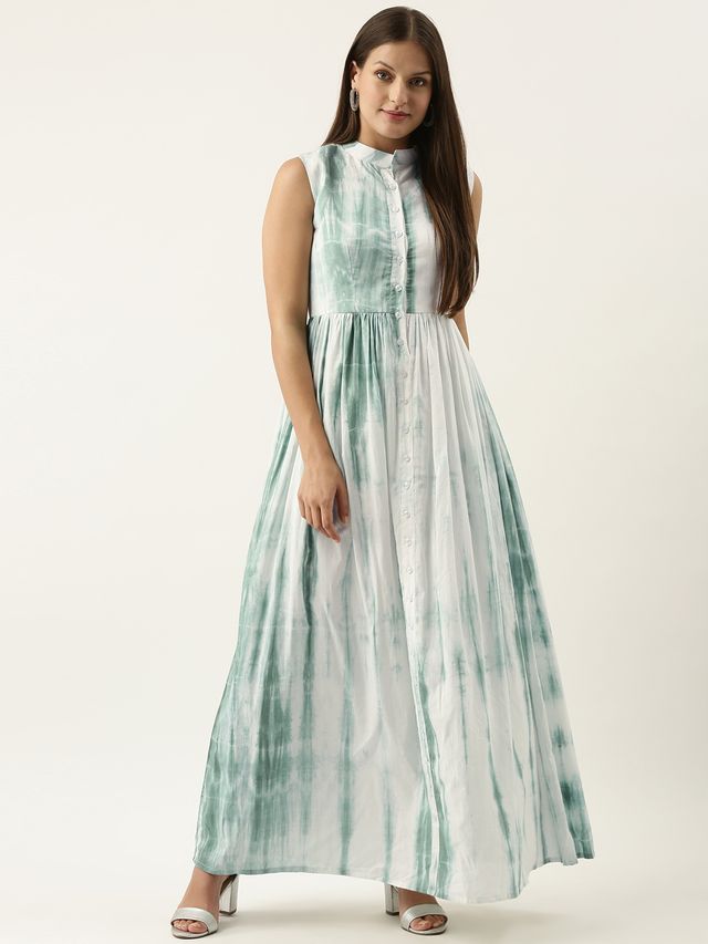 Bollywood Vogue Ready To Wear Green Tie N Dye Gathered Flare Dress