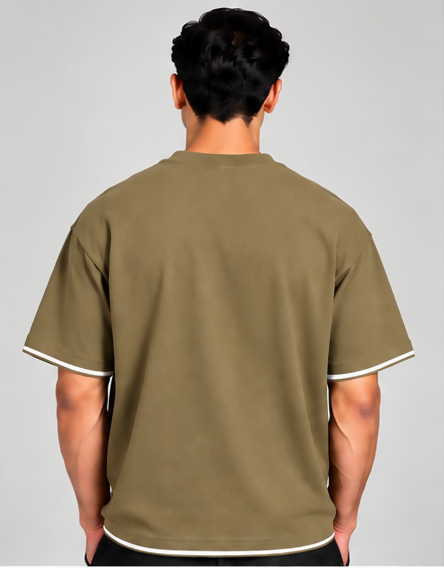 HUSTLE Men's Crew Neck Oversized Tees - Khaki
