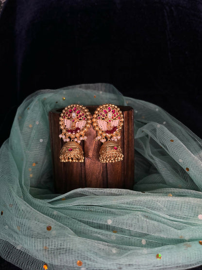 Rajwadi gold plated lotus jhumkas