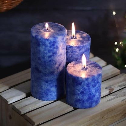 PROSPERRO LUMO by Parkash Candles PARRAFIN Wax Pillar Candle Blue and White, 3X3, 3X4, 3x6 inches (Set of 3) - HalfPe