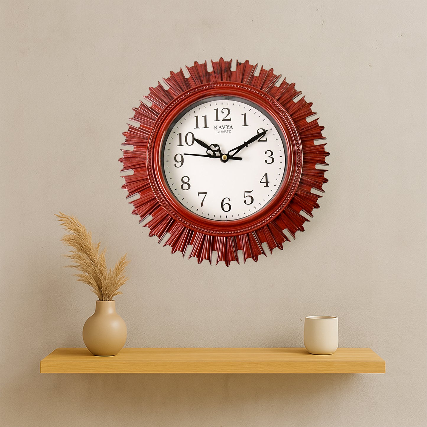 Wooden Look Designer Wall Clock Plastic Decorative Latest Wall Clock Battery Operated Round Easy To Read For Roomhomekitchenbedroomofficeschool
