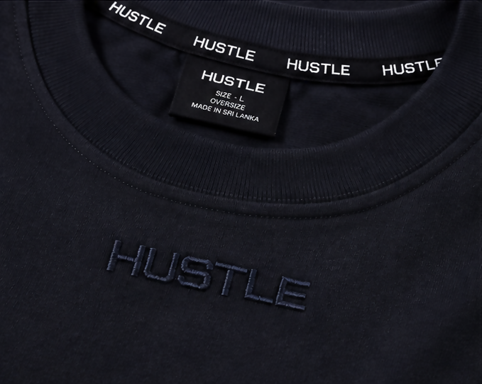 HUSTLE Men's Crew Neck Oversized T-Shirt – Navy Blue