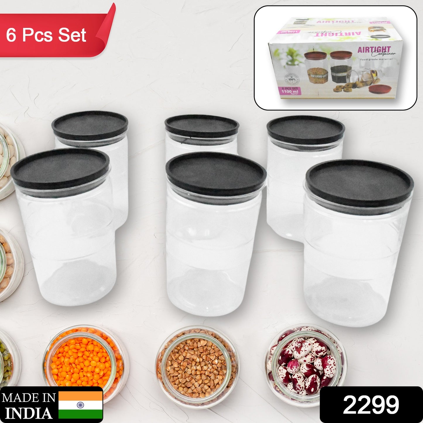Air Tight Kitchen Storage Container For Rice  Dal  Atta Bpa-free Flour  Cereals  Snacks  Stackable  Modular Round. (Approx - 1100ml Set Of 6pcs)