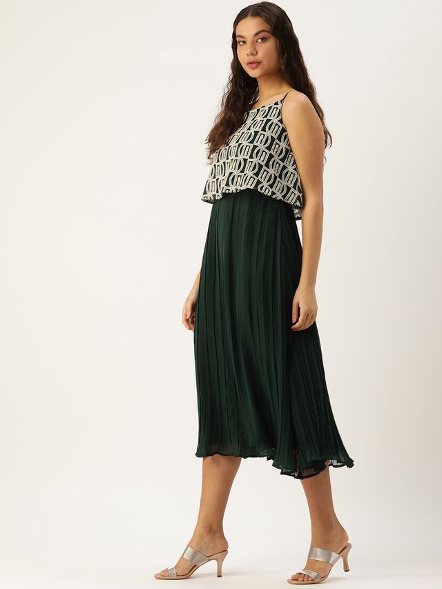 Bollywood Vogue Ready To Wear Dark Green Embroidered Georgette Dress