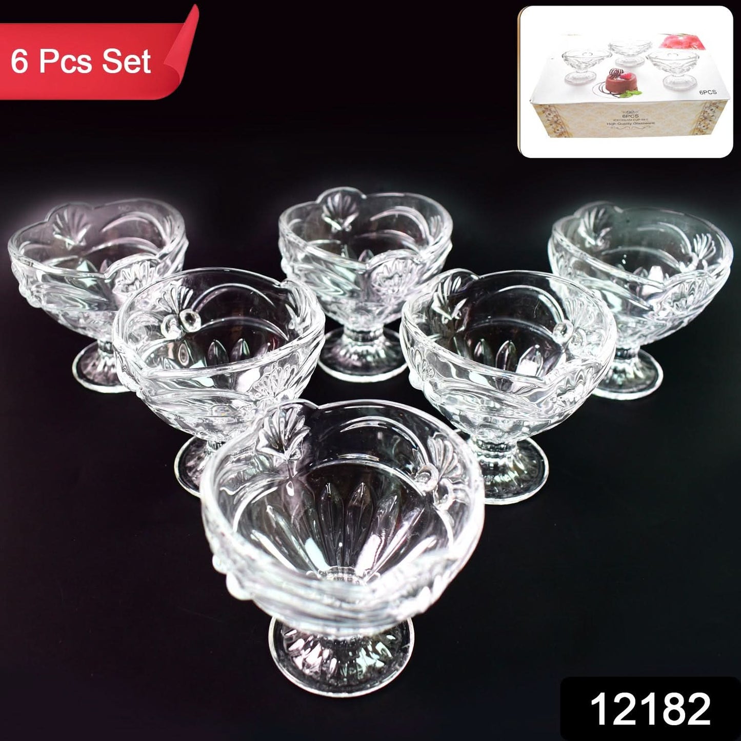 Glass Ice-Cream Cup Set – Home & Kitchen Dessert Serving Cups (6 Pcs Set)