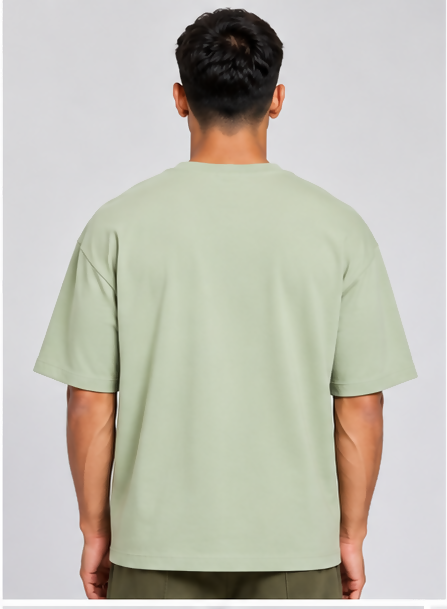 HUSTLE Essentials Men's Crew Neck Oversized T-Shirt – Light Sage Green(Oversized fit)