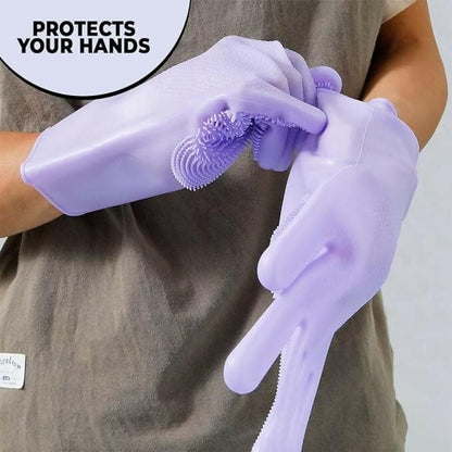 OXSAM Silicone Hand Gloves For Dish Washing Bathroom Cleaning And Kitchen (Pack of 1 (Purple) - HalfPe