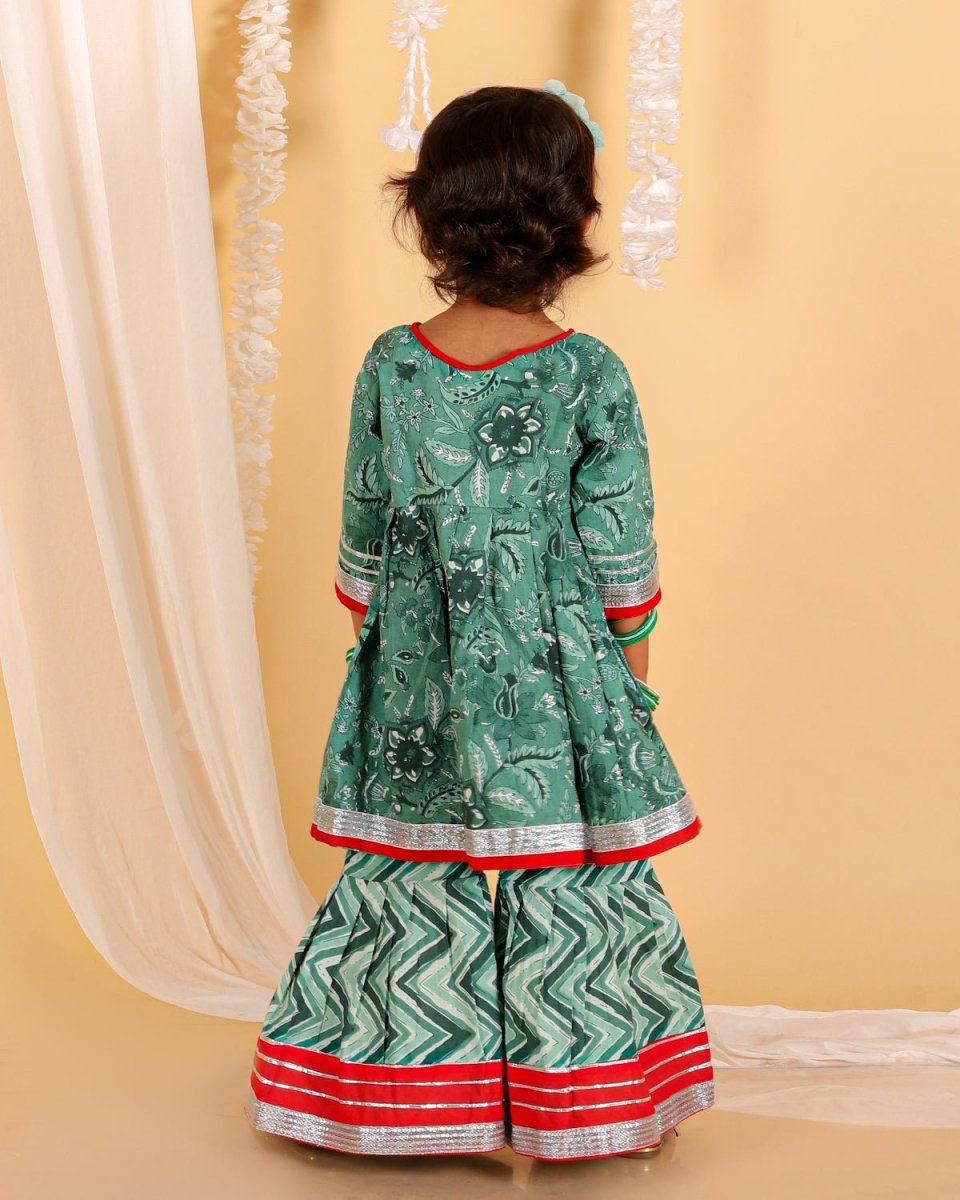 Viridian Green Girls Anarkali Kurta Sharara Set - KES-SC-DRG-0-6