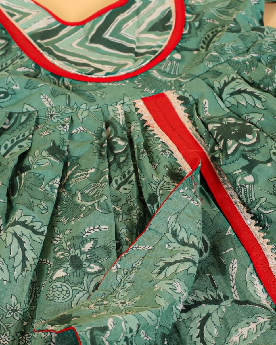 Viridian Green Girls Anarkali Kurta Sharara Set - KES-SC-DRG-0-6