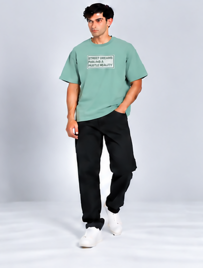 HUSTLE Men's Crew Neck Oversized Tees - Sage Mint Green