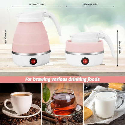 Foldable Electric Kettle, 0.6 L Foldable Silicone Kettle, Travel Kettle, Foldable Kettle, Portable Mini Kettle with Stainless Steel Base for Outdoor Hiking Survival - HalfPe