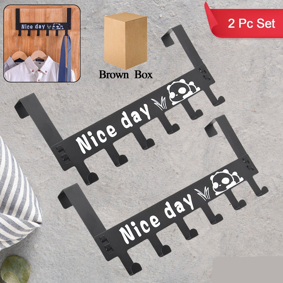Heavy-duty Carbon Steel Door Hook Hanger Rack (2 Pc / 6 Hook / Black) HP DD