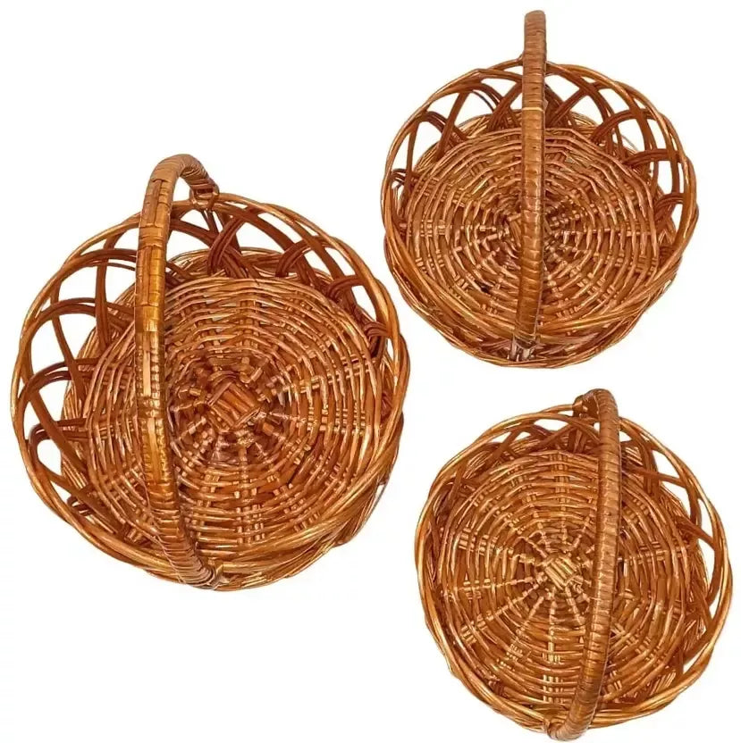 Eco Friendly Hand Woven Round Jali Cane Basket Set 7 8 9 Inch Multipurpose Baskets JPS PRODUCTS (ACHSA)