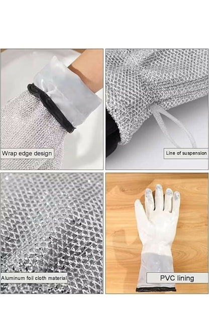 Non Scratch Wire Dishwashing Hand Gloves Easy Rinsing Waterproof Reusable Home Kitchen Utensils Cleaning Gloves for Washing Dish