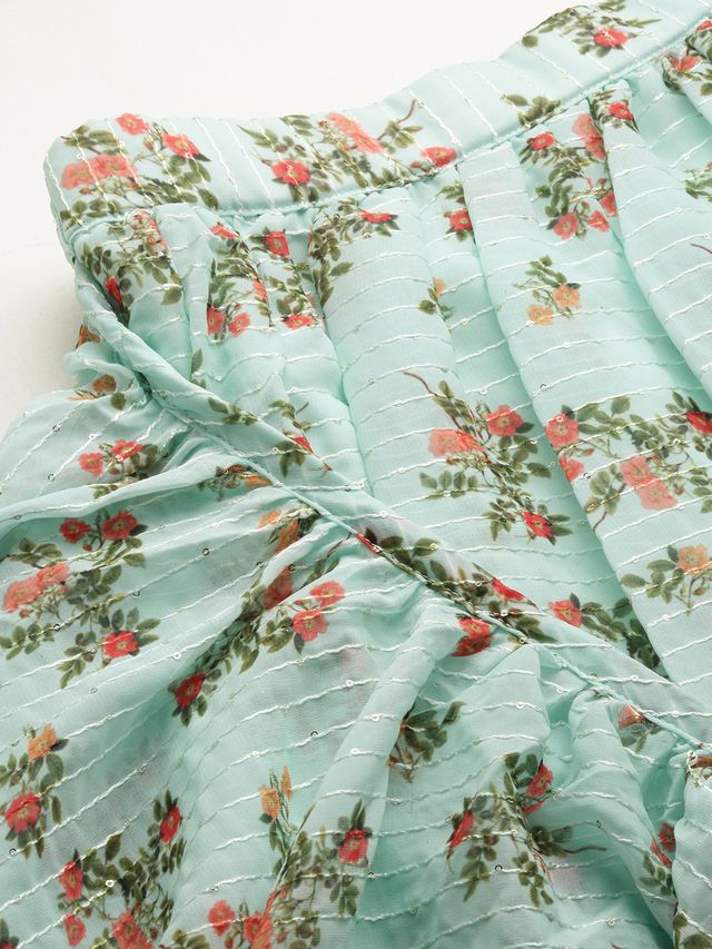 Bollywood Vogue Ready To Wear Mint Green Georgette Digital Printed Lehenga Set