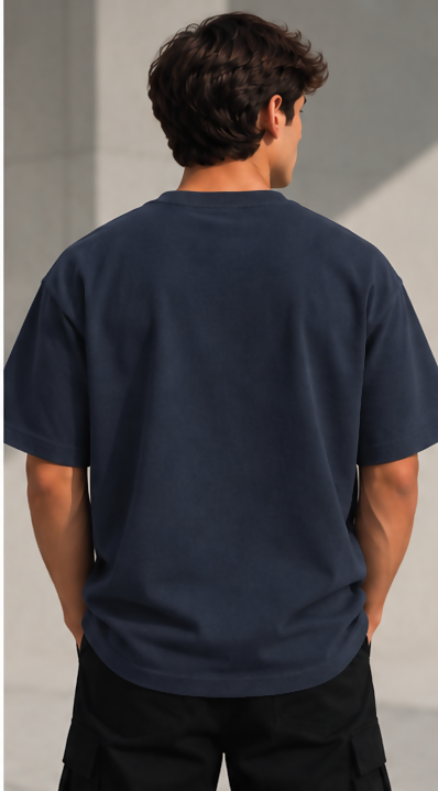 HUSTLE Men's Crew Neck Oversized Tees - Dark Navy Blue