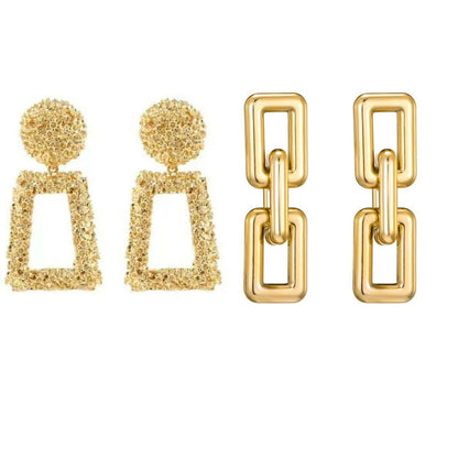 Modern Minimalism: Textured Rectangle and Chain Hoop Earrings Combo Set of 2