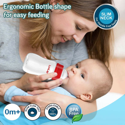 Luvlap Anti-Colic Slim/Regular Neck Essential Baby Feeding Bottle 125ml Pack Of 2 Bpa Free