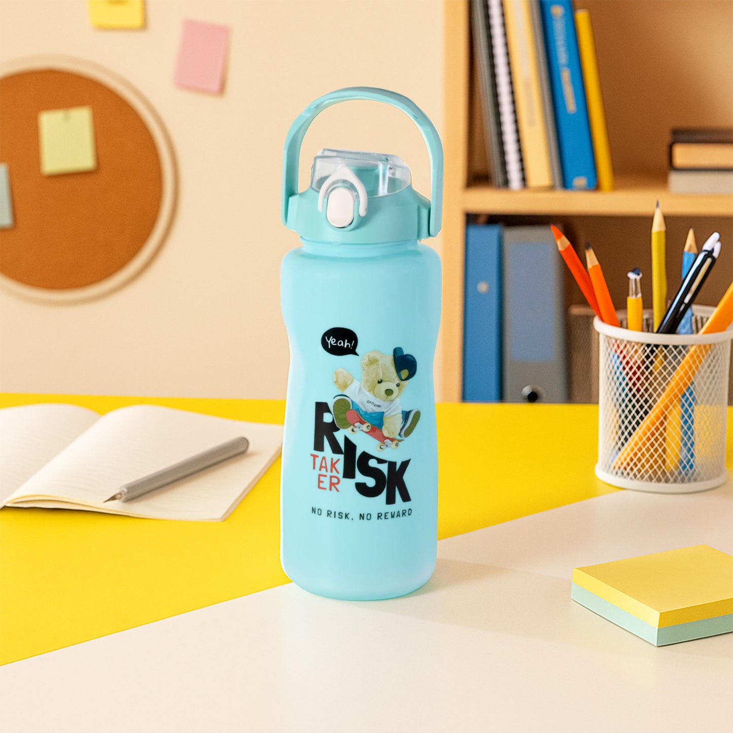Risk Taker Printed Water Bottle Set for Durable Leakproof Drinking Bottles with Flip Top Lid for Kids, 2000ml + 900ml + 300ml - (3 Pc  Set)