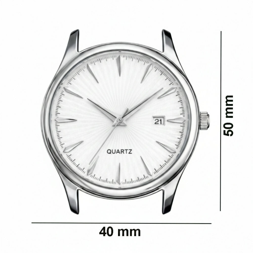 LOREM Men’s Stainless Steel Analog Watch with Silver Dial, Quartz Movement, Date Display & Metal Strap LOREM