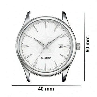 LOREM Men’s Stainless Steel Analog Watch with Silver Dial, Quartz Movement, Date Display & Metal Strap LOREM