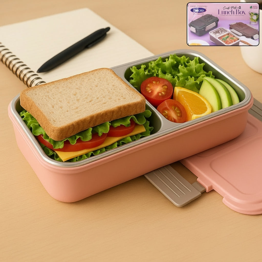 Miracle Quick Lock Leak Proof 2 Compartment Stainless Steel Lunch Box Inner Plate Reusable Microwave Freezer Safe Lunch Box Trendy Thermal Insulation Leak Proof For Office Vacuum Tiffin Box For Boys  Girls  School  Office Women And Men