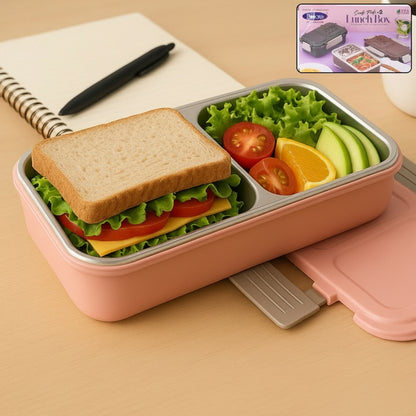 Miracle Quick Lock Leak Proof 2 Compartment Stainless Steel Lunch Box Inner Plate Reusable Microwave Freezer Safe Lunch Box Trendy Thermal Insulation Leak Proof For Office Vacuum Tiffin Box For Boys  Girls  School  Office Women And Men