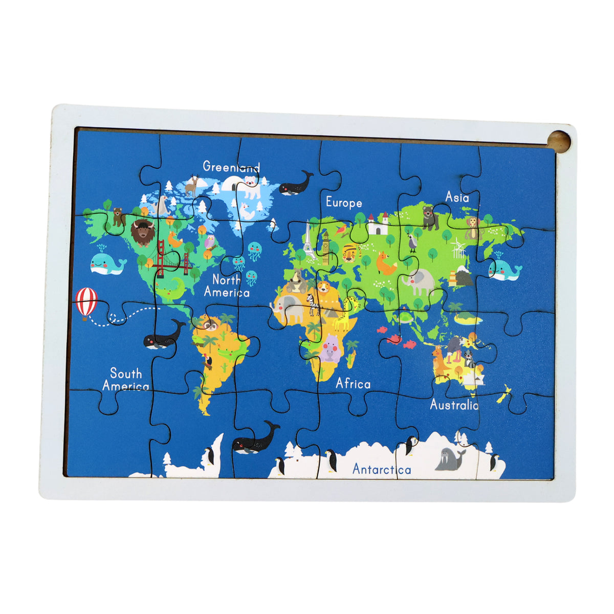 Educational Wooden World Map Puzzle For Kids - (1 Set)