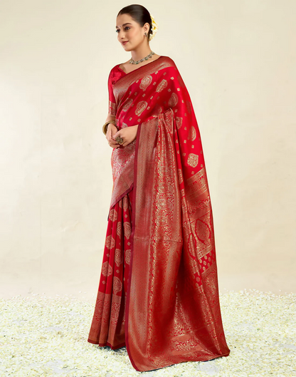 AXONIT Royal Jacquard Saree with Golden Zari Butta & Brocade Border